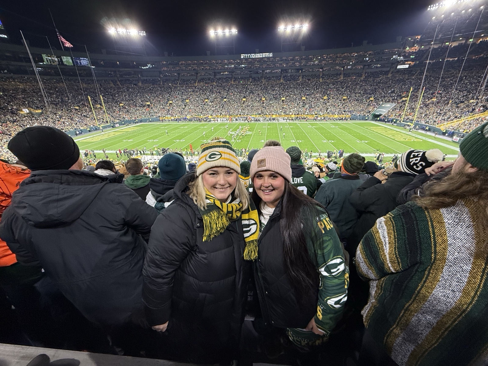 At Lambeau Field with a friend at a Packers game